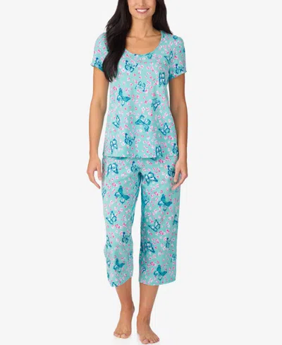 Cuddl Duds Women's Short-sleeve Top & Cropped Pants, 2-piece Pajama Set In Multi