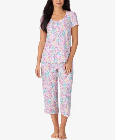 Cuddl Duds Women's Short-sleeve Top & Cropped Pants, 2-piece Pajama Set In Multi