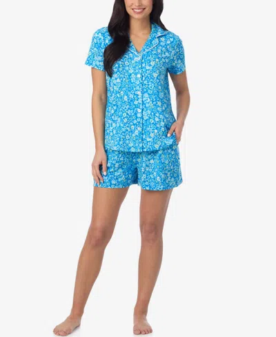 Cuddl Duds Women's Short-sleeve Top And Pull-on Pajama Shorts, 2-piece Set In Blue
