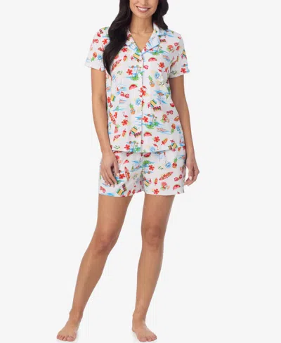 Cuddl Duds Women's Short-sleeve Top And Pull-on Pajama Shorts, 2-piece Set In Multi