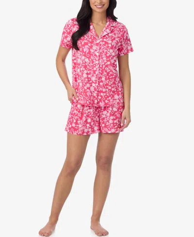 Cuddl Duds Women's Short-sleeve Top And Pull-on Pajama Shorts, 2-piece Set In Orange