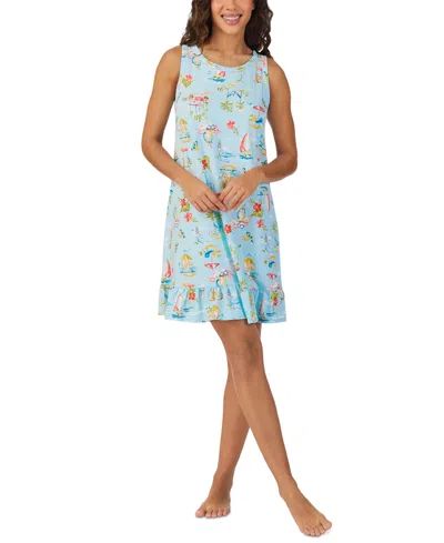 Cuddl Duds Women's Sleeveless Ruffled-hem Chemise In Blue