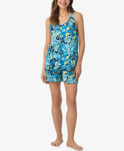 Cuddl Duds Women's Sleeveless Top & Boxer Shorts, 2-piece Set In Dark Blue,print