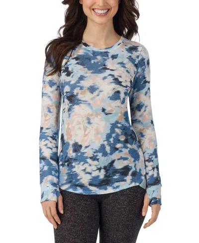Cuddl Duds Women's Softknit Crewneck Sweater-knit Long-sleeve Top In Blue