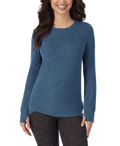 Cuddl Duds Women's Softknit Crewneck Sweater-knit Long-sleeve Top In Blue