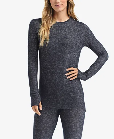 Cuddl Duds Women's Softknit Crewneck Sweater-knit Long-sleeve Top In Heather Charcoal