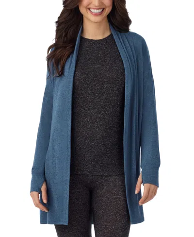 Cuddl Duds Women's Softknit Sweater-knit Long-sleeve Wrap In Blue