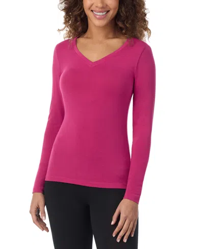 Cuddl Duds Women's Softwear Stretch V-neck Top In Fuchsia