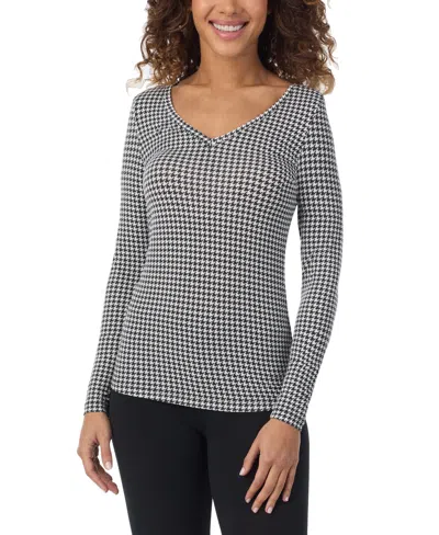 Cuddl Duds Women's Softwear Stretch V-neck Top In Ivory Print