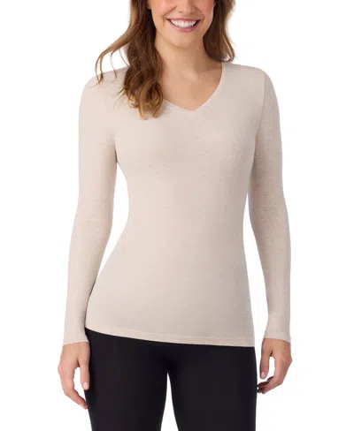 Cuddl Duds Women's Softwear With Stretch Long Sleeve V-neck Top In Neutral