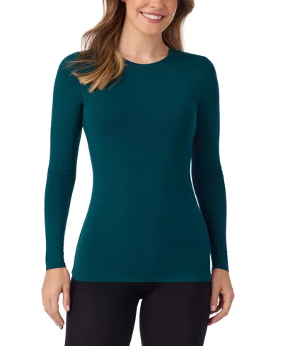 Cuddl Duds Women's Softwear With Stretch Long-sleeve Crewneck Top In Green