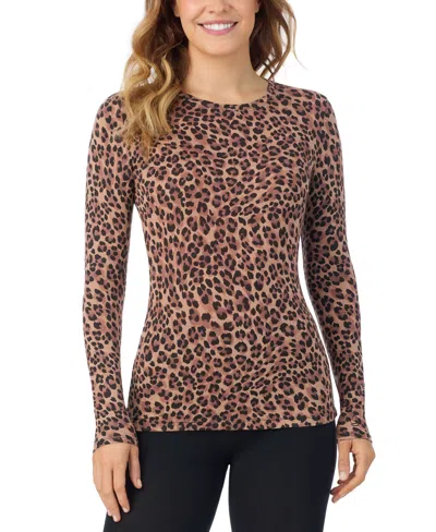 Cuddl Duds Women's Softwear With Stretch Long-sleeve Crewneck Top In Brown