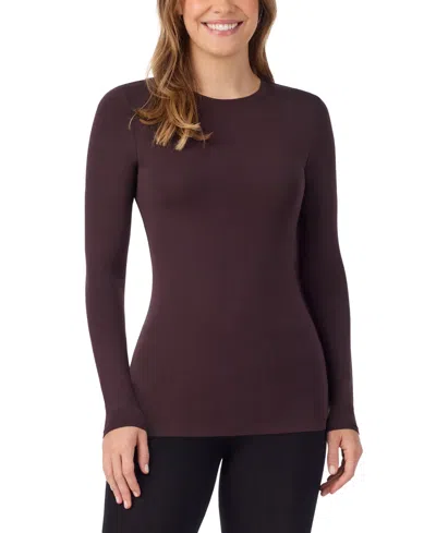 Cuddl Duds Women's Softwear With Stretch Long-sleeve Crewneck Top In Mocha
