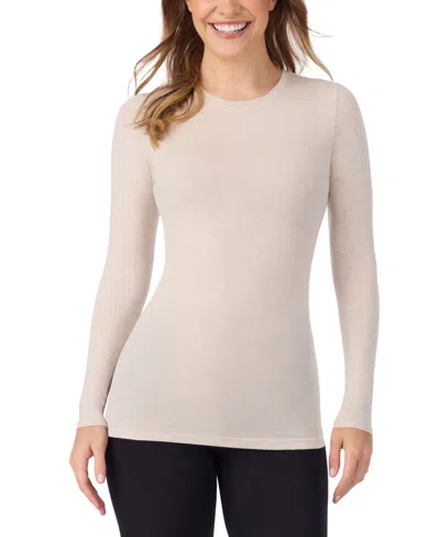 Cuddl Duds Women's Softwear With Stretch Long-sleeve Crewneck Top In Oat Heather