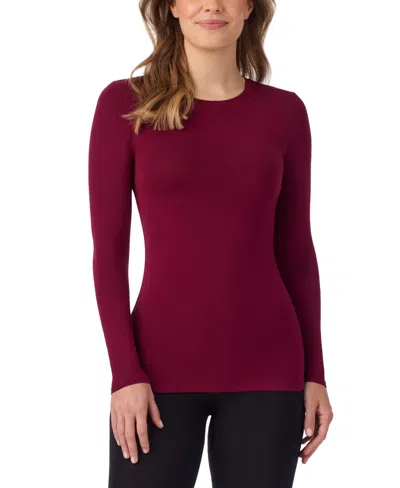 Cuddl Duds Women's Softwear With Stretch Long-sleeve Crewneck Top In Red