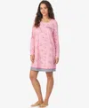 Cuddl Duds Women's Stars Print Long Sleeve Short Sleepshirt In Pink