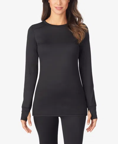 Cuddl Duds Women's Thermawear Crewneck Top In Black