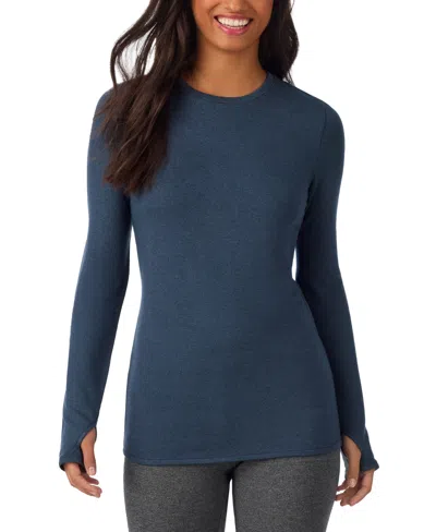 Cuddl Duds Women's Thumbhole Long-sleeve Crewneck Top In Chambray