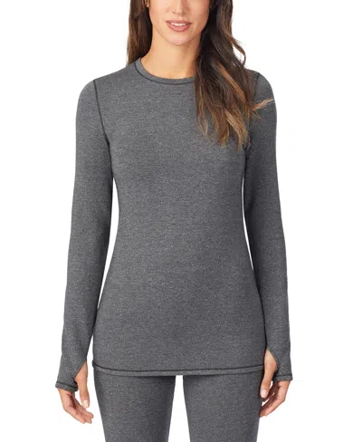 Cuddl Duds Women's Thumbhole Long-sleeve Crewneck Top In Gray