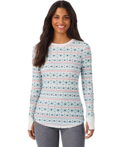 Cuddl Duds Women's Waffle-knit Thermal Stretch Long-sleeve Crew-neck Top In Ivory