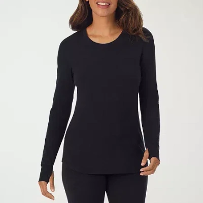 Cuddl Duds Womens Cottonwear Scoop Neck Long Sleeve Thermal Shirt In Black