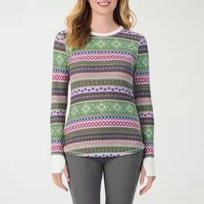 Cuddl Duds Womens Cozy Stretch Crew Neck Long Sleeve Thermal Shirt In Multi