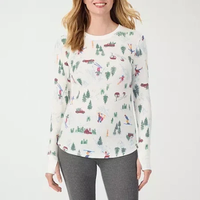 Cuddl Duds Womens Cozy Stretch Crew Neck Long Sleeve Thermal Shirt In White