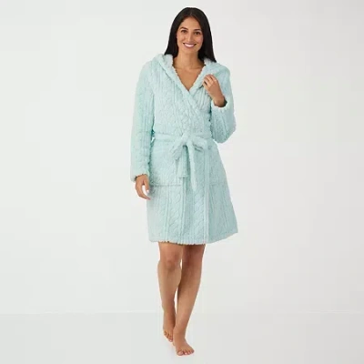 Cuddl Duds Womens Sherpa Long Sleeve Mid Length Robe In Green