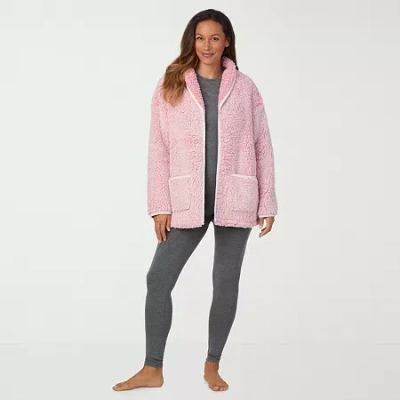 Cuddl Duds Womens Sherpa Long Sleeve Mid Length Robe In Pink