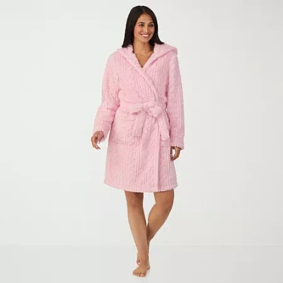 Cuddl Duds Womens Sherpa Long Sleeve Mid Length Robe In Pink