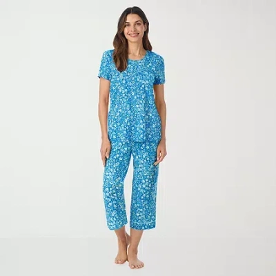 Cuddl Duds Womens Short Sleeve 2-pc. Pajama Set In Blue