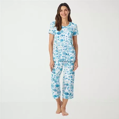 Cuddl Duds Womens Short Sleeve 2-pc. Pajama Set In Blue