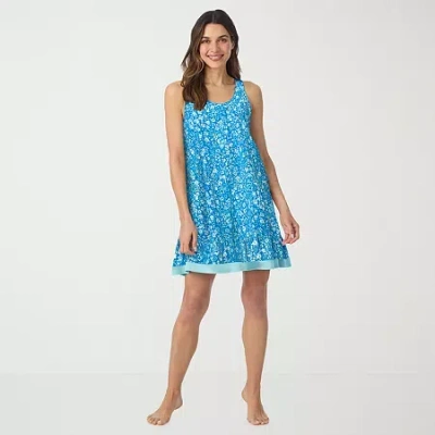 Cuddl Duds Womens Sleeveless Scoop Neck Chemise In Blue