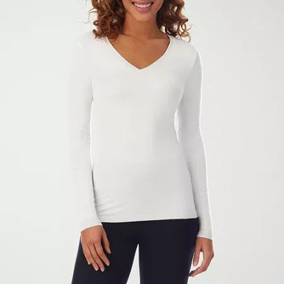 Cuddl Duds Womens Softwear V Neck Long Sleeve Thermal Shirt In White