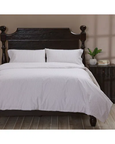 Cuddledown 300 Thread Count Striped Organic Percale Duvet Cover In White