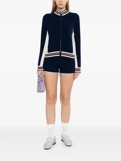 Cuddleup Contrast Zip-up Cardigan In Blue