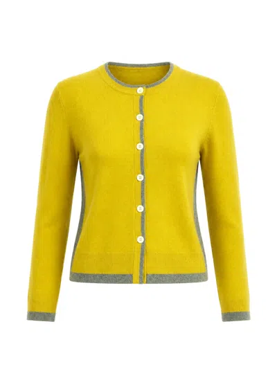Cuddleup Contrast-trim Button-down Cardigan In Yellow