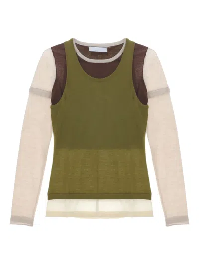 Cuddleup Double-layer Long-sleeve Top In Green