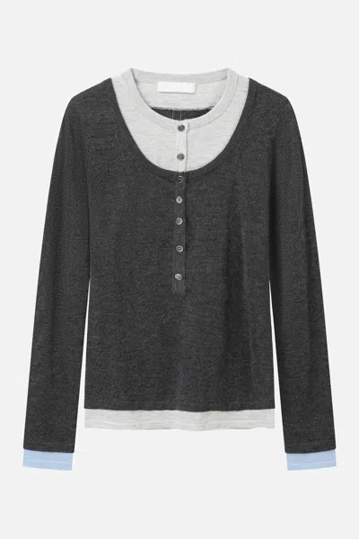 Cuddleup Layered-look Long-sleeve Knit In Gray