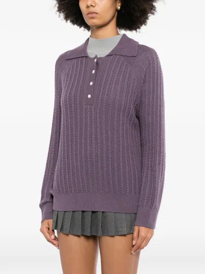 Cuddleup Ribbed-knit Polo Top In 퍼플