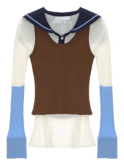 Cuddleup Sailor Collar Sweater In Brown