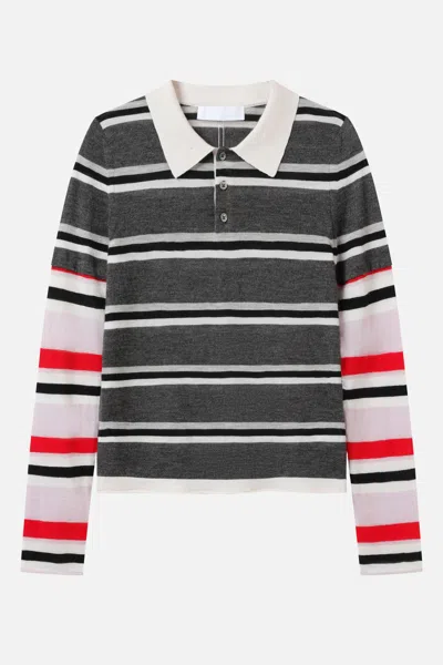 Cuddleup Striped Polo Shirt With Long Sleeves In Gray