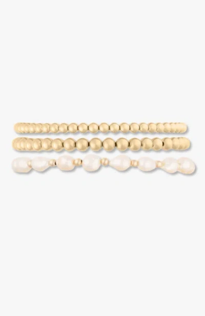 Cuffed By Nano Baroque Pearl And 14k Gold Filled Bead Four Bracelet Stack