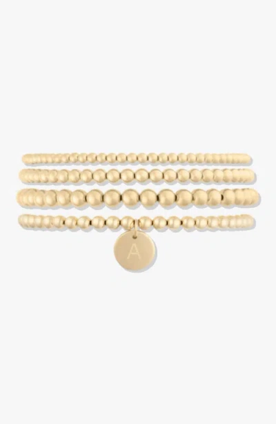 Cuffed By Nano Classic Initial Coin 14k Gold Filled Bead Four Bracelet Stack