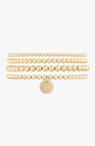 Cuffed By Nano Classic Initial Coin 14k Gold Filled Bead Four Bracelet Stack