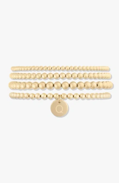 Cuffed By Nano Classic Initial Coin 14k Gold Filled Bead Four Bracelet Stack