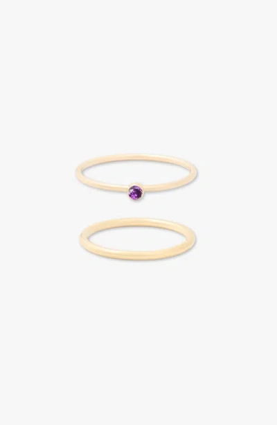 Cuffed By Nano February Birthstone 14k Gold Filled Dainty Ring Stacking Set