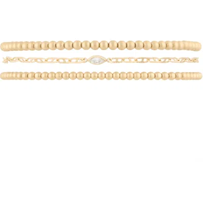 Cuffed By Nano Marquise Bezel Dainty 14k Gold Filled Chain And Bead Bracelet Three Stack