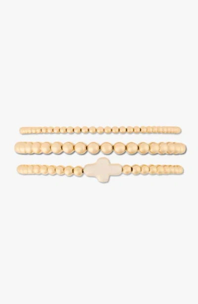Cuffed By Nano Pearl Cross 14k Gold Filled Bead Three Bracelet Stack