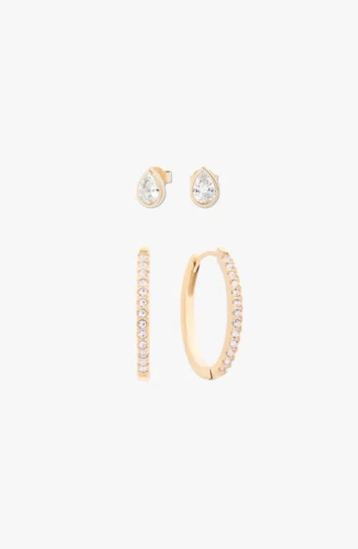 Cuffed By Nano Rocky Oval Hoops And Teardrop Studs Earrings Set In Gold